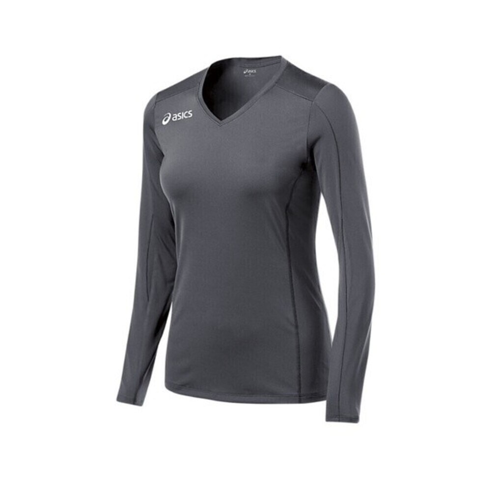 ASICS Gray Long Sleeve Running Performance Athleisure V-Neck T Shirt SZ Medium